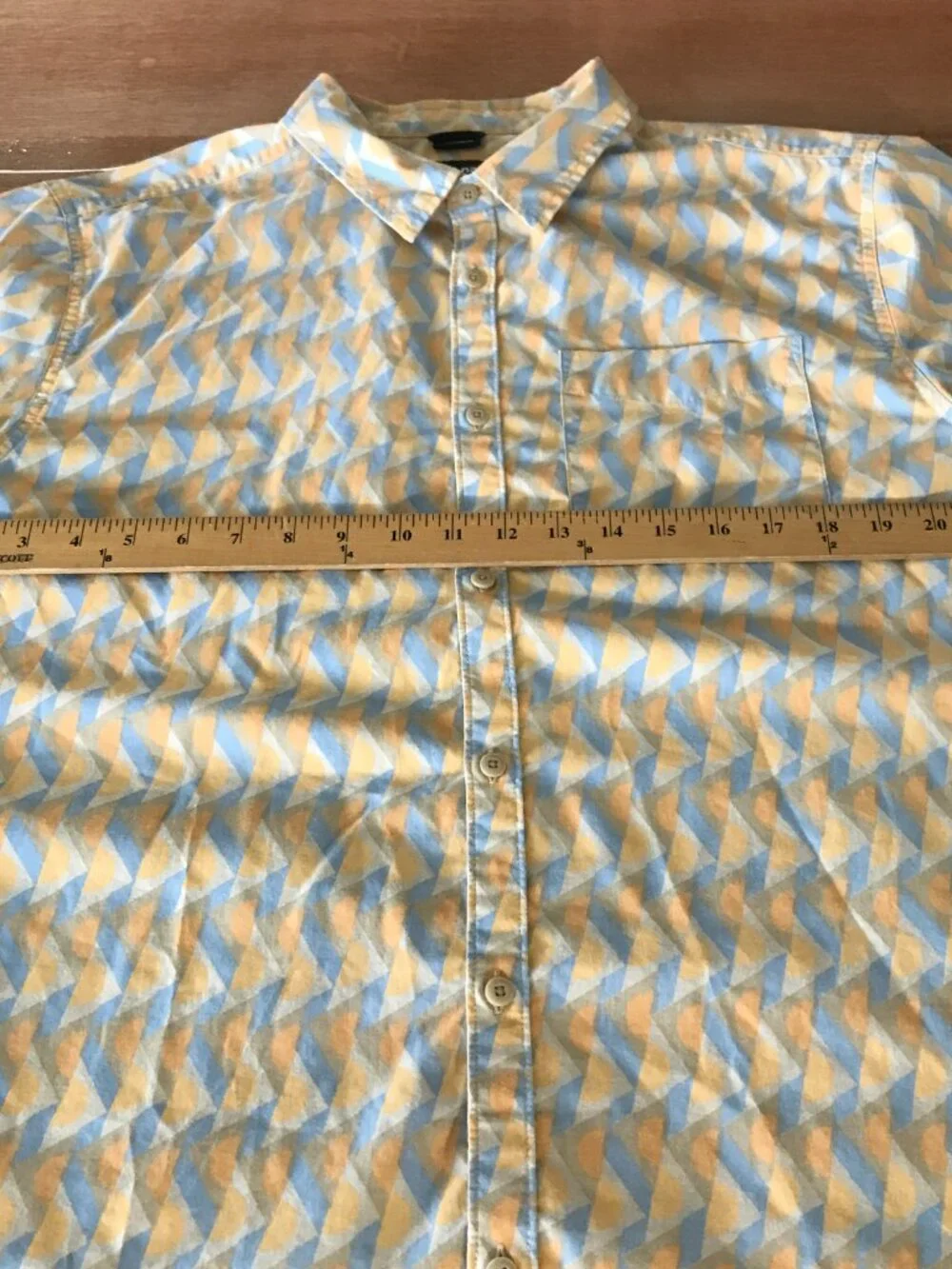 Prana Standard Fit Shirt Men L Yellow Geometric Button Up Pocket Short Sleeve